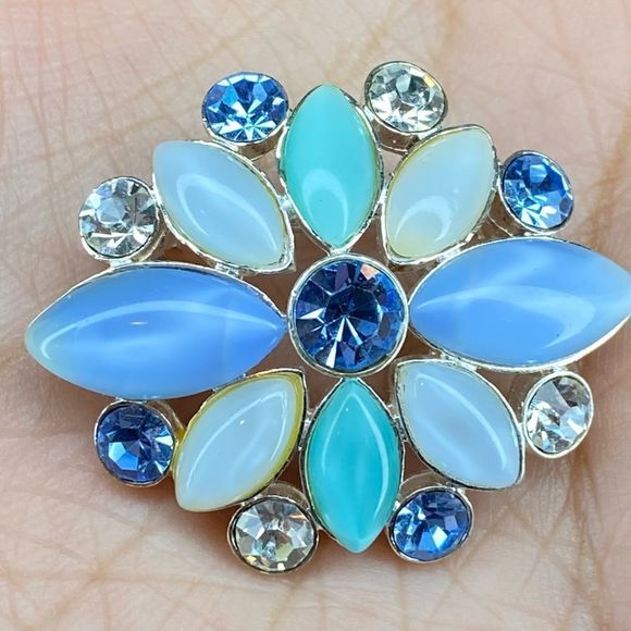 Signed LC MOONSTONE Like Multicolor Pin Brooch - Picture 3 of 7